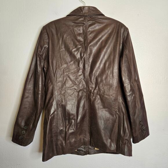 Vintage Leather Jacket Size S Brown 90's Going Out Capsule Wardrobe Classic - Picture 2 of 15